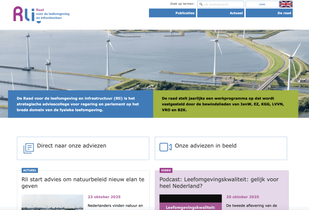 Schermafbeelding van een deel van de homepage voor Rli.nl