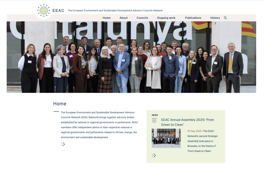 Schermafbeelding van de homepage van EEAC.eu